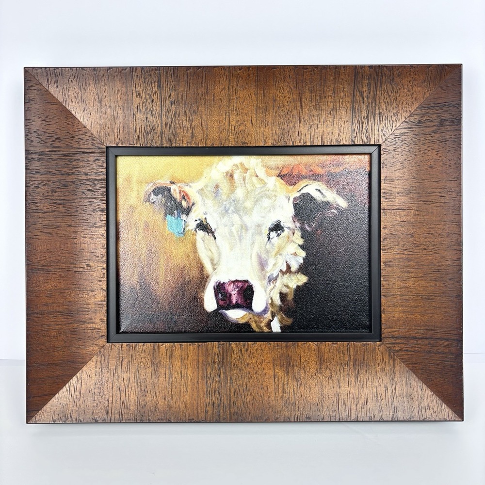 Diane Whitehead Cow Canvas Print Framed Rustic Farmhouse Wall Art 15” X 12 1/2”